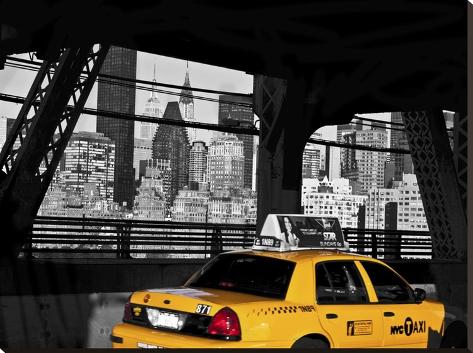 Stretched Canvas Print: Taxi on the Queensboro Bridge, NYC by Michel Setboun: 36x48in