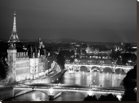 Stretched Canvas Print: Paris and Seine river at night by Michel Setboun: 24x32in