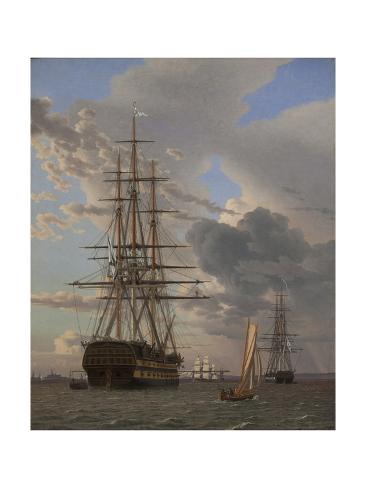 Giclee Print: The Russian Ship of the Line Asow and a Frigate at Anchor in the Roads of Elsinore, 1828 by Christoffer-wilhelm Eckersberg: 24x18in