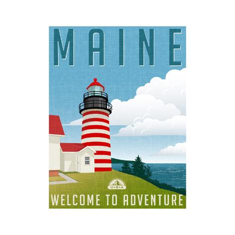 Art Print: Retro Style Travel Poster or Sticker. United States, Maine Lighthouse. by TeddyandMia: 12x12in