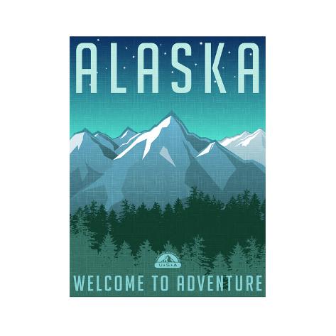 Art Print: Retro Style Travel Poster or Sticker. United States, Alaska Mountain Landscape. by TeddyandMia: 12x12in
