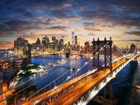 Photographic Print: New York City - Manhattan after Sunset - Beautiful Cityscape by IM photo: 24x18in