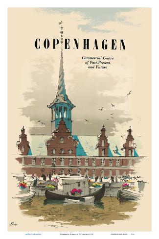 Art Print: Copenhagen, Denmark - Commercial Center of Past, Present & Future - Old Stock Exchange Building by Des Asmussen: 18x12in