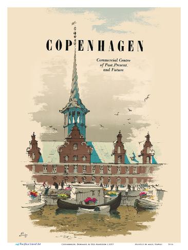 Art Print: Copenhagen, Denmark - Commercial Center of Past, Present & Future - Old Stock Exchange Building by Des Asmussen: 12x9in