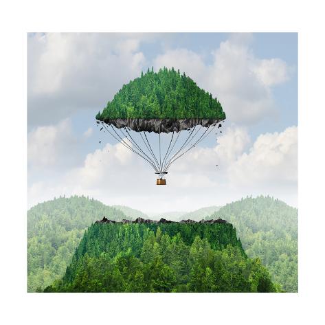 Art Print: Imagination Concept as a Person Lifting off with a Detached Top of a Mountain Floating up to the Sk by Lightspring: 24x24in