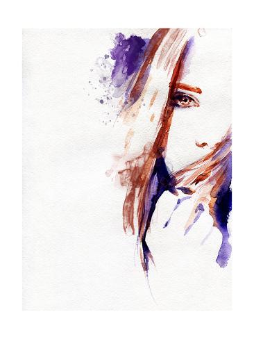 Art Print: Woman Face. Hand Painted Fashion Illustration by Anna Ismagilova: 24x18in