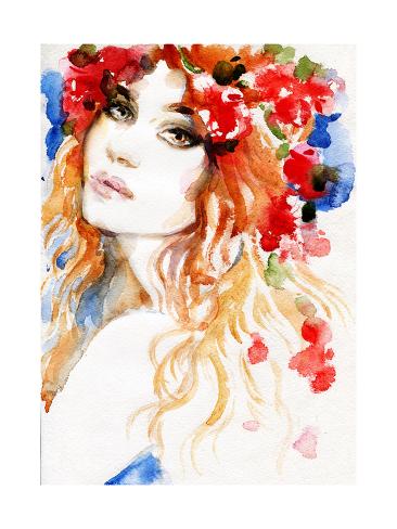Art Print: Woman. Hand Painted Fashion Illustration by Anna Ismagilova: 24x18in