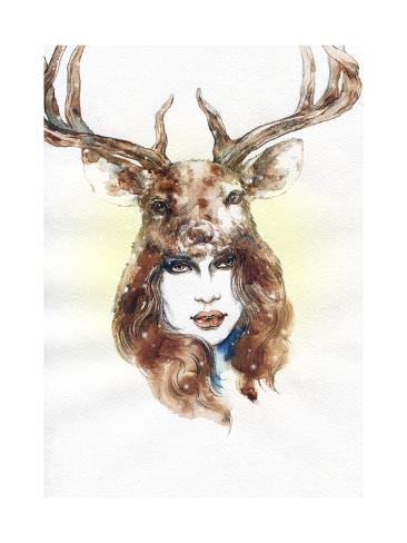 Art Print: Woman Wearing a Mask. Hand Painted Fashion Illustration by Anna Ismagilova: 24x18in