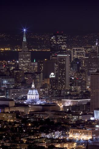 Photographic Print: Downtown San Francisco At Night by Joe Azure: 24x16in