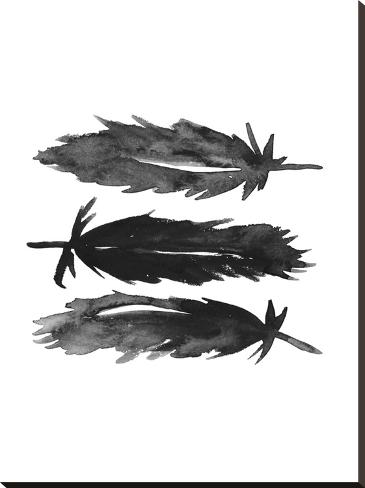 Stretched Canvas Print: Black Watercolor Feathers by Jetty Printables: 40x30in