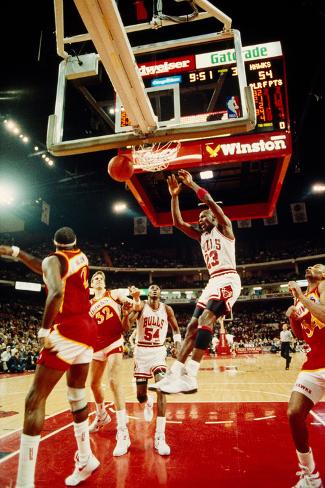 Photographic Print: Basketball match in progress, Michael Jordan, Chicago Bulls, United Center, Chicago, Cook County. : 24x16in