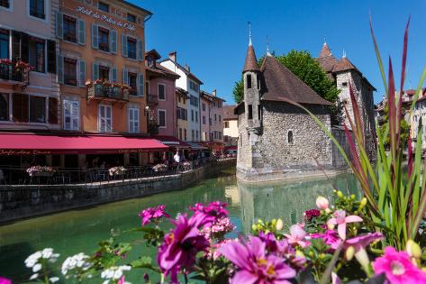 Photographic Print: Annecy, Haute-Savoie department, Rhone-Alpes, France. Palais de l'Isle in the middle of the Thio. : 24x16in