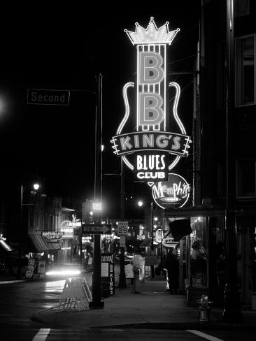 Photographic Print: Neon sign lit up at night, B.B. King's Blues Club, Memphis, Shelby County, Tennessee, USA: 32x24in