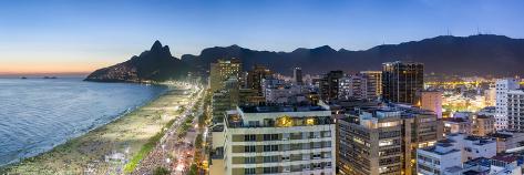 Photographic Print: Sunset over Ipanema Beach and Dois Irmaos (Two Brothers) mountain, Rio de Janeiro, Brazil, South Am by Gavin Hellier: 42x14in