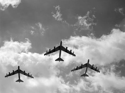 Photographic Print: 1950s Three B-52 Stratofortress Bomber Airplanes in Flight Formation as Seen from the Ground: 24x18in