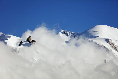 Photographic Print: Mont Blanc, 4810m, and Aiguille du Midi cable car station, Chamonix, Haute Savoie, Rhone Alpes, Fre by Christian Kober: 36x24in