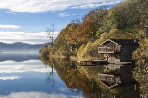 Photographic Print: Boathouse and reflections, Lake Ullswater, Lake District National Park, Cumbria, England, United Ki by James Emmerson: 36x24in