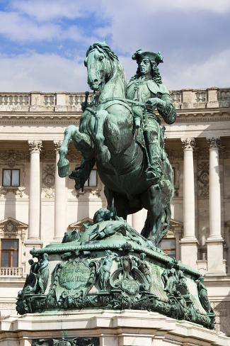 Photographic Print: Equestrian statue of Prince Eugene of Savoy (Prinz Eugen von Savoyen), Hofburg palace, Heldenplatz, by John Guidi: 36x24in