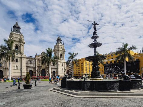 Photographic Print: Cathedral of St. John the Apostle and Evangelist, Plaza de Armas, Lima, Peru, South America by Karol Kozlowski: 32x24in