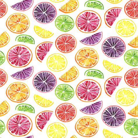 Art Print: Citrus Wheels Repeat Tile Colorful White by Sam Nagel: 12x12in