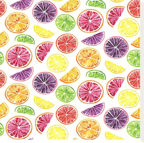 Stretched Canvas Print: Citrus Wheels Repeat Tile Colorful White by Sam Nagel: 18x18in