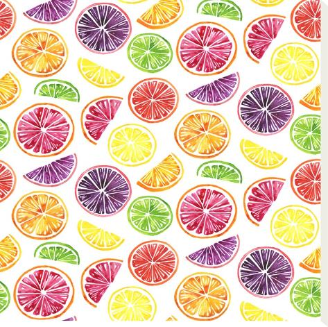 Stretched Canvas Print: Citrus Wheels Repeat Tile Colorful White by Sam Nagel: 24x24in