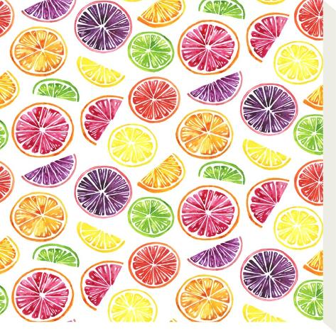 Stretched Canvas Print: Citrus Wheels Repeat Tile Colorful White by Sam Nagel: 12x12in