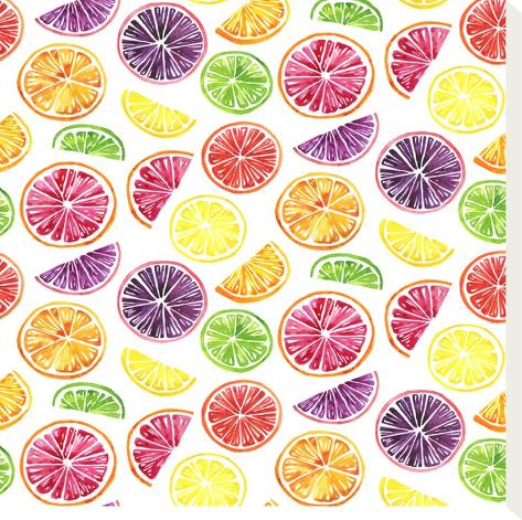 Stretched Canvas Print: Citrus Wheels Repeat Tile Colorful White by Sam Nagel: 16x16in