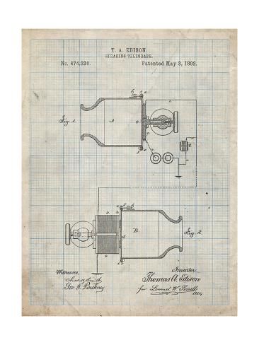 Giclee Print: PP644-Antique Grid Parchment Edison Speaking Telegraph Patent Poster by Cole Borders: 24x18in