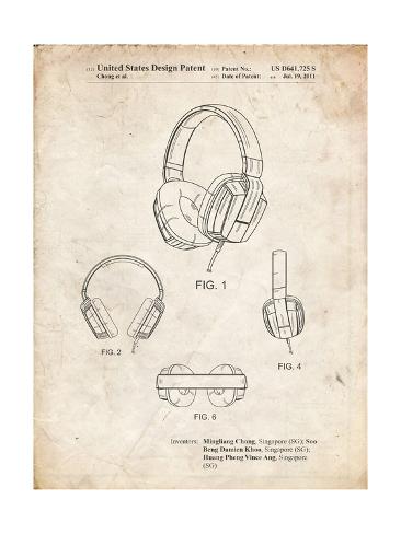 Giclee Print: PP550-Vintage Parchment Headphones Patent Poster by Cole Borders: 24x18in