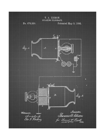 Giclee Print: PP644-Black Grid Edison Speaking Telegraph Patent Poster by Cole Borders: 24x18in