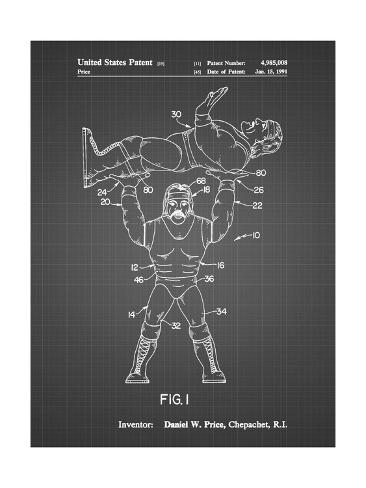 Giclee Print: PP885-Black Grid Hulk Hogan Wrestling Action Figure Patent Poster by Cole Borders: 24x18in