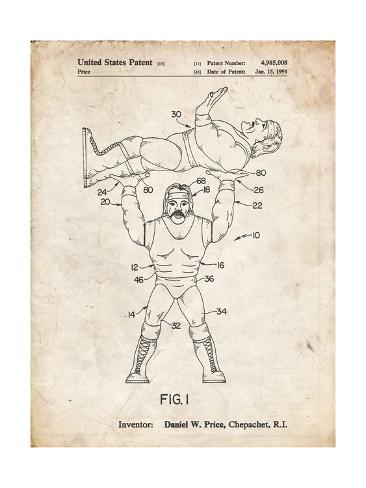 Giclee Print: PP885-Vintage Parchment Hulk Hogan Wrestling Action Figure Patent Poster by Cole Borders: 24x18in