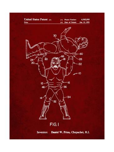 Giclee Print: PP885-Burgundy Hulk Hogan Wrestling Action Figure Patent Poster by Cole Borders: 24x18in