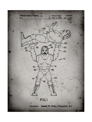 Giclee Print: PP885-Faded Grey Hulk Hogan Wrestling Action Figure Patent Poster by Cole Borders: 24x18in