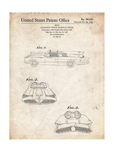 Giclee Print: PP316-Vintage Parchment Batman TV Batmobile Patent Poster by Cole Borders: 24x18in