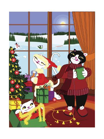 Giclee Print: Christmas Cats Theme Christmas Decorations V2 by Cindy Wider: 24x18in