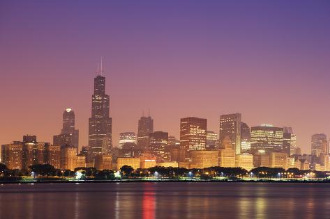 Premium Photographic Print: USA, Illinois, Chicago. Sunrise skyline and Lake Michigan. by Jaynes Gallery: 36x24in