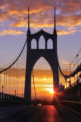 Premium Photographic Print: USA, Oregon, Portland. St. Johns Bridge at sunrise. by Jaynes Gallery: 36x24in