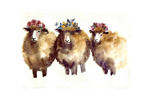 Art Print: Watercolor Sheep with Flowers. Watercolor Sheep, Hand Drawn Cute Illustration. Creative Farm Animal by Tatyana Komtsyan: 24x16in