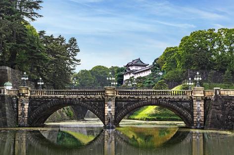 Photographic Print: Tokyo, Japan. Imperial Palace, Edo Castle, with Nijubashi Bridge and moat by Miva Stock: 36x24in