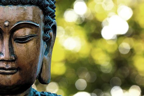 Photographic Print: Bangkok, Thailand. Depiction of head and face of Buddha outdoor statue by Miva Stock: 36x24in