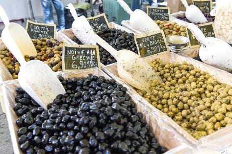 Photographic Print: Outdoor market selling olives, Uzes, Provence, France by Lisa S. Engelbrecht: 36x24in