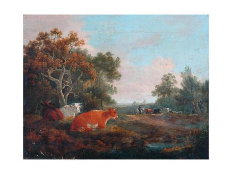 Giclee Print: Landscape with Cattle by William Collins: 32x24in