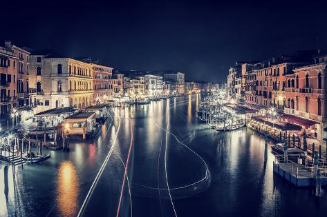Photographic Print: Venice City at Night, Beautiful Majestic Cityscape, Many Glowing Lights in the Buildings over Grand by Anna Omelchenko: 24x16in