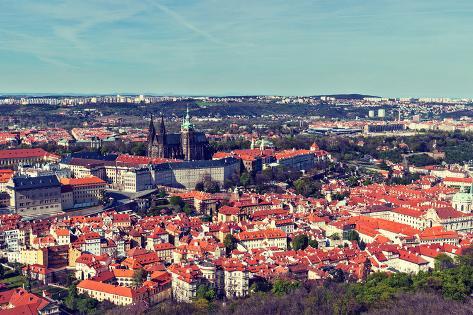 Photographic Print: Vintage Retro Hipster Style Travel Image of Aerial Panorama of Hradchany: the Saint Vitus (St. Vitt by f9photos: 24x16in