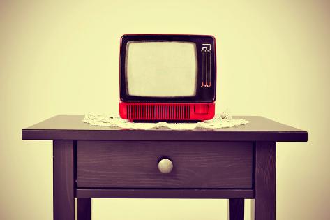 Photographic Print: An Ancient Red Television on a Table with a Retro Effect by nito: 24x16in