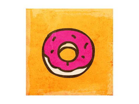 Art Print: Cartoon Donut. Cute Hand Drawn, Vintage Paper Texture by Ozerina Anna: 24x18in