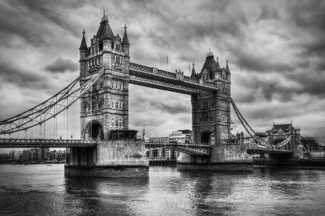 Art Print: Tower Bridge In London, The Uk. Black And White, Artistic Vintage, Retro Style by Michal Bednarek: 24x16in