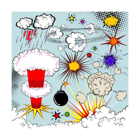 Art Print: Comic Book Explosion Elements by Designer things: 12x12in